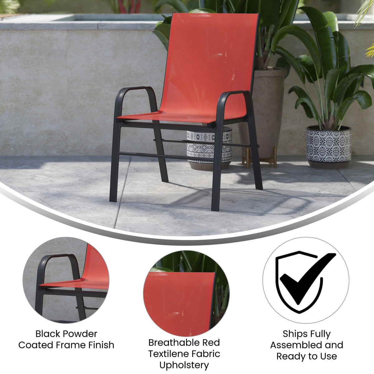 Emma + Oliver 4 Pack Gray Outdoor Stack Chair with Flex Comfort Material - Patio Stack Chair