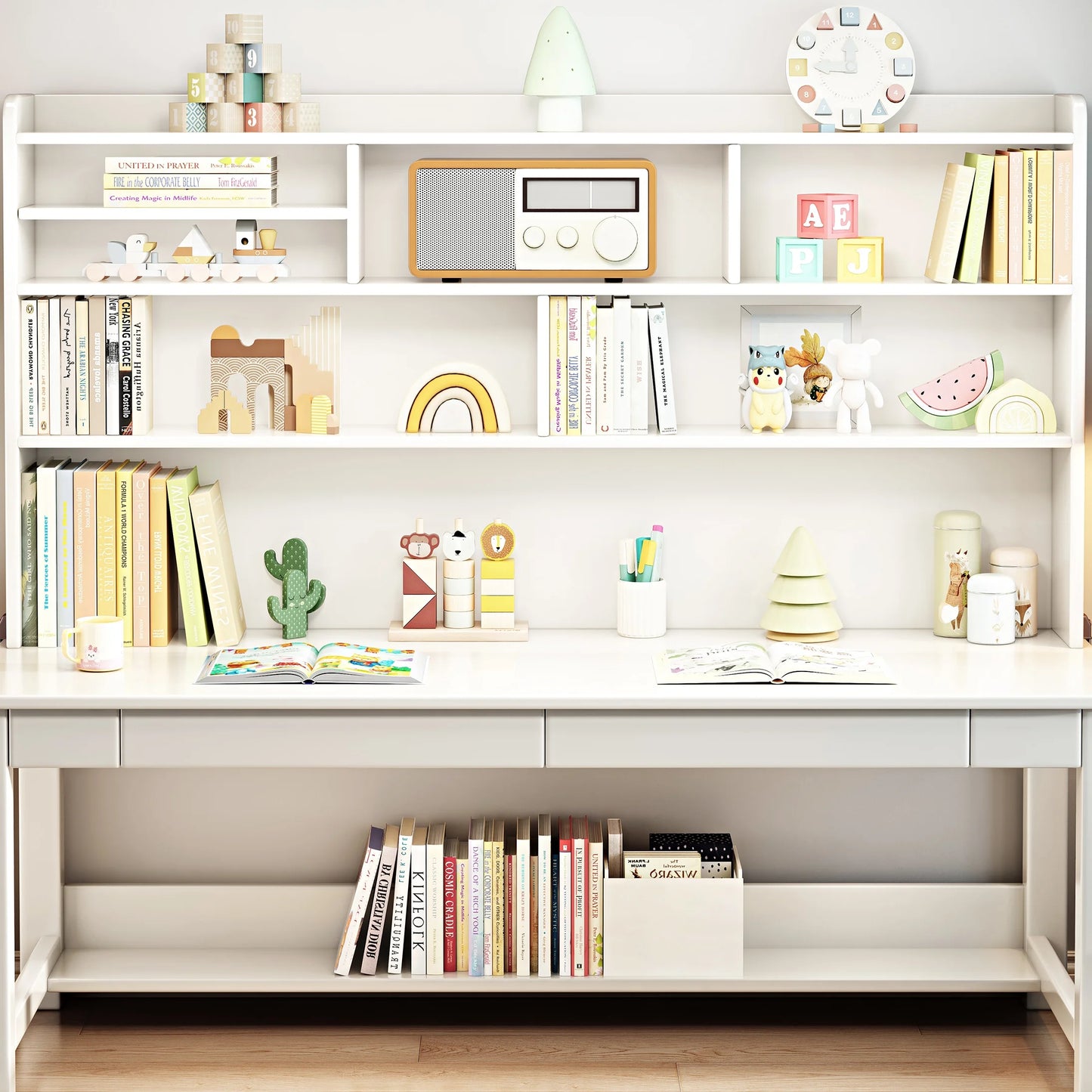 BALANBO Wooden Kids Desk Desk with Hutch for Children,Solid Wood Desk Two Positions Suitable for Two People, Suitable for Children's Study, Adult Home Office and Other Places(White)