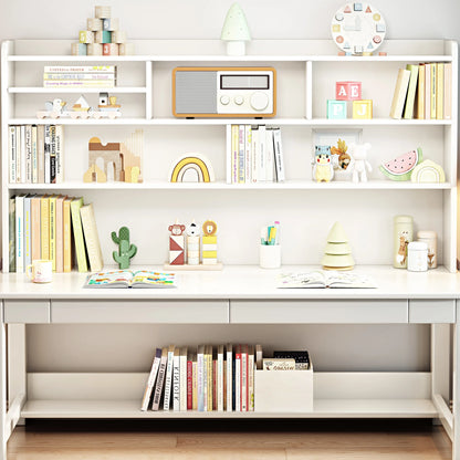 BALANBO Wooden Kids Desk Desk with Hutch for Children,Solid Wood Desk Two Positions Suitable for Two People, Suitable for Children's Study, Adult Home Office and Other Places(White)