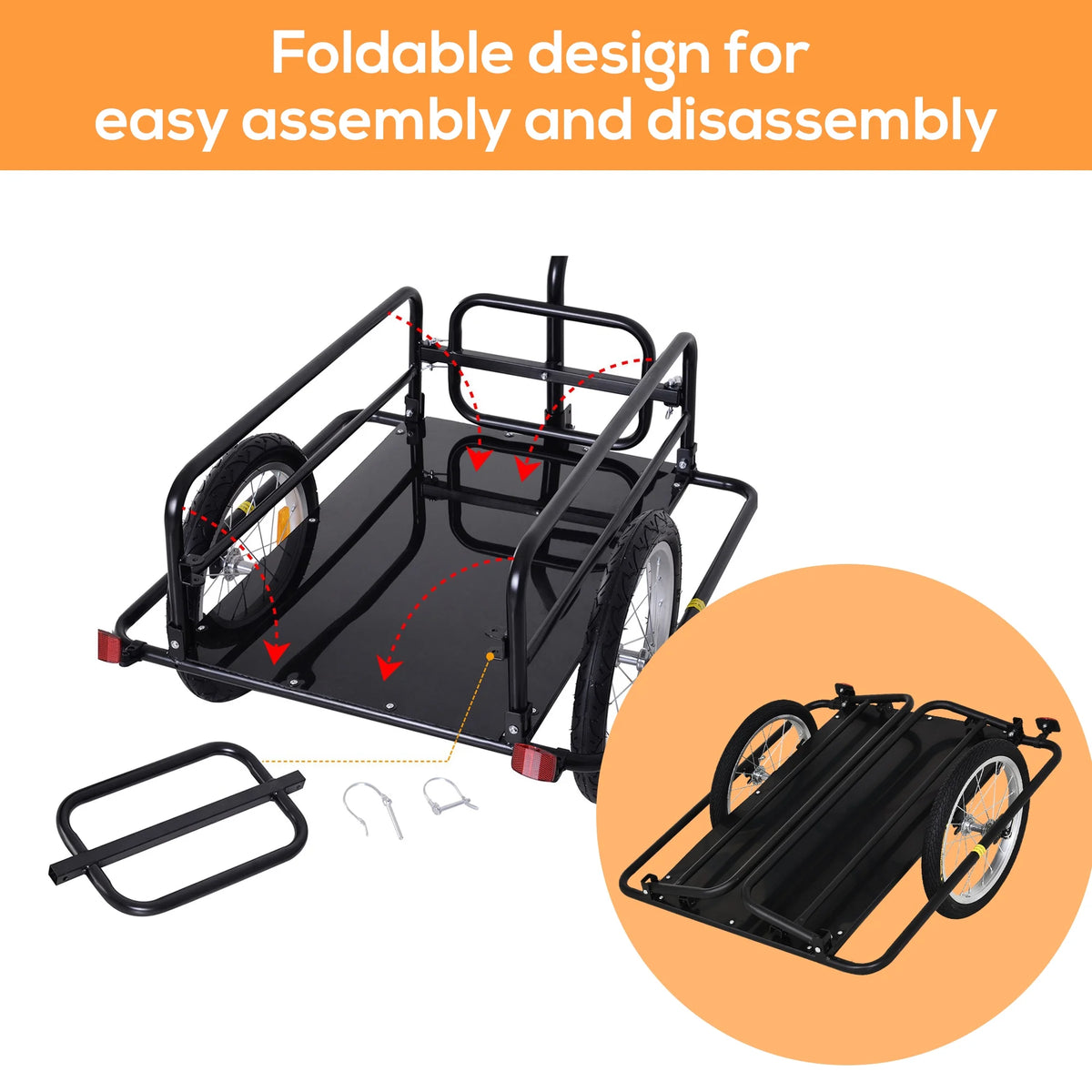 Aosom Foldable Bike Cargo Trailer Cart with Hitch, 88 lbs. Capacity, Black