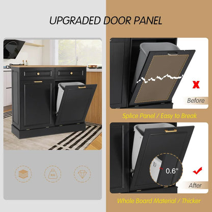 Eclife 20 Gallons Double Tilt Out Trash Cabinet Wood Tabletop, Upgrade Gray, WB010GY