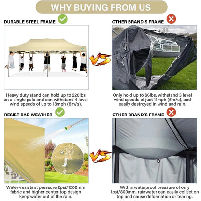 COBIZI 10x20 Heavy Duty Pop up Canopy Tent with 6 sidewalls Easy Up Commercial Outdoor Canopy Wedding Party Tent for Beach All Season Wind & Waterproof Gazebo with Roller Bag,Black(Frame Thickened)