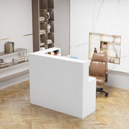 MONSLIPA L-Shape Wood Reception Desk with , Register Stand Reception Center Desk, White