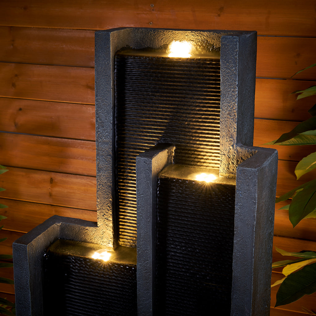 4-Tier Water Fountain with LED Lights  - 50.7" H Waterfall Fountain Indoor Outdoor Water Feature for Home, Patio, Garden