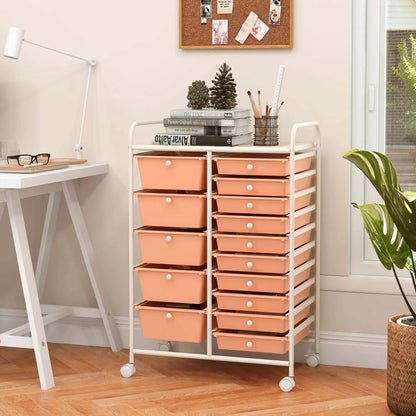Costway 15 Drawer Rolling Storage Cart Tools Scrapbook Paper Office School Organizer White
