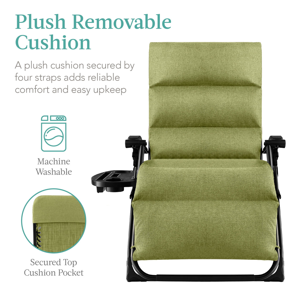 Best Choice Products Oversized Zero Gravity Chair, Folding Recliner w/ Removable Cushion, Side Tray - Fossil Gray