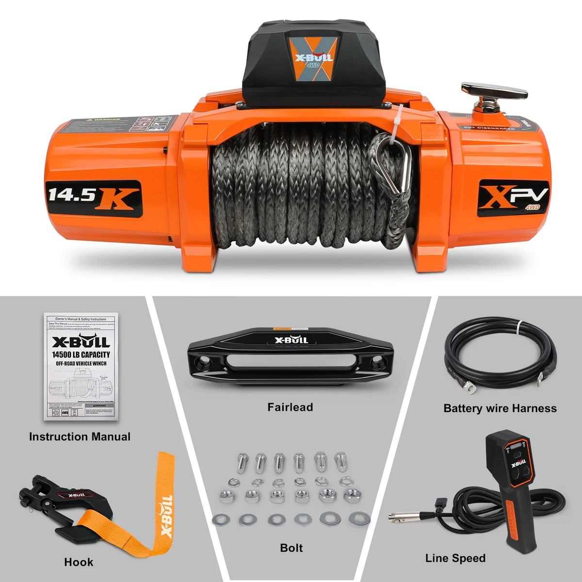 X-BULL Electric Winch XPV 14500LBS 12V Synthetic Rope SUV Jeep Truck Towing 4WD Off-Road 2 in 1 Remote Control Wireless and Wired