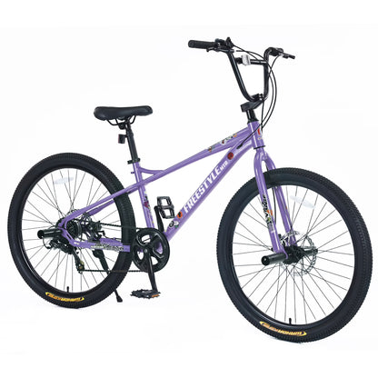 Aukfa 26" Freestyle BMX Bikes,Kids Mountain Bike for Boys Girls,Shimano 7 Speed,Double Disc Brakes,Blue
