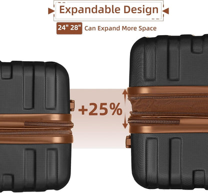 6-Piece Hardshell Luggage Set with Expandable Spinner Suitcases & TSA Lock, 25% Extra Capacity, Duffel Bag & Toiletry Kit, Cream ABS Suitcases