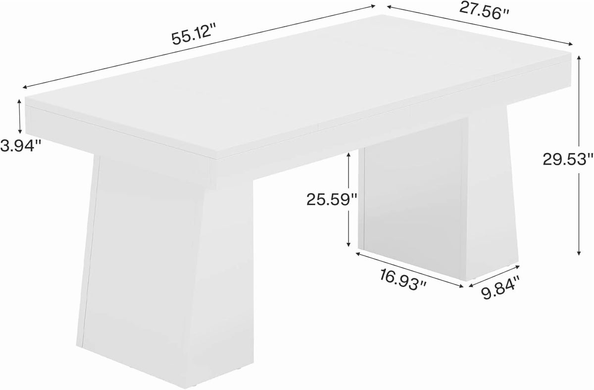 Rectangular 55" Dining Table for 4-6, Mid-Century Modern Kitchen Dining Table, Yellow