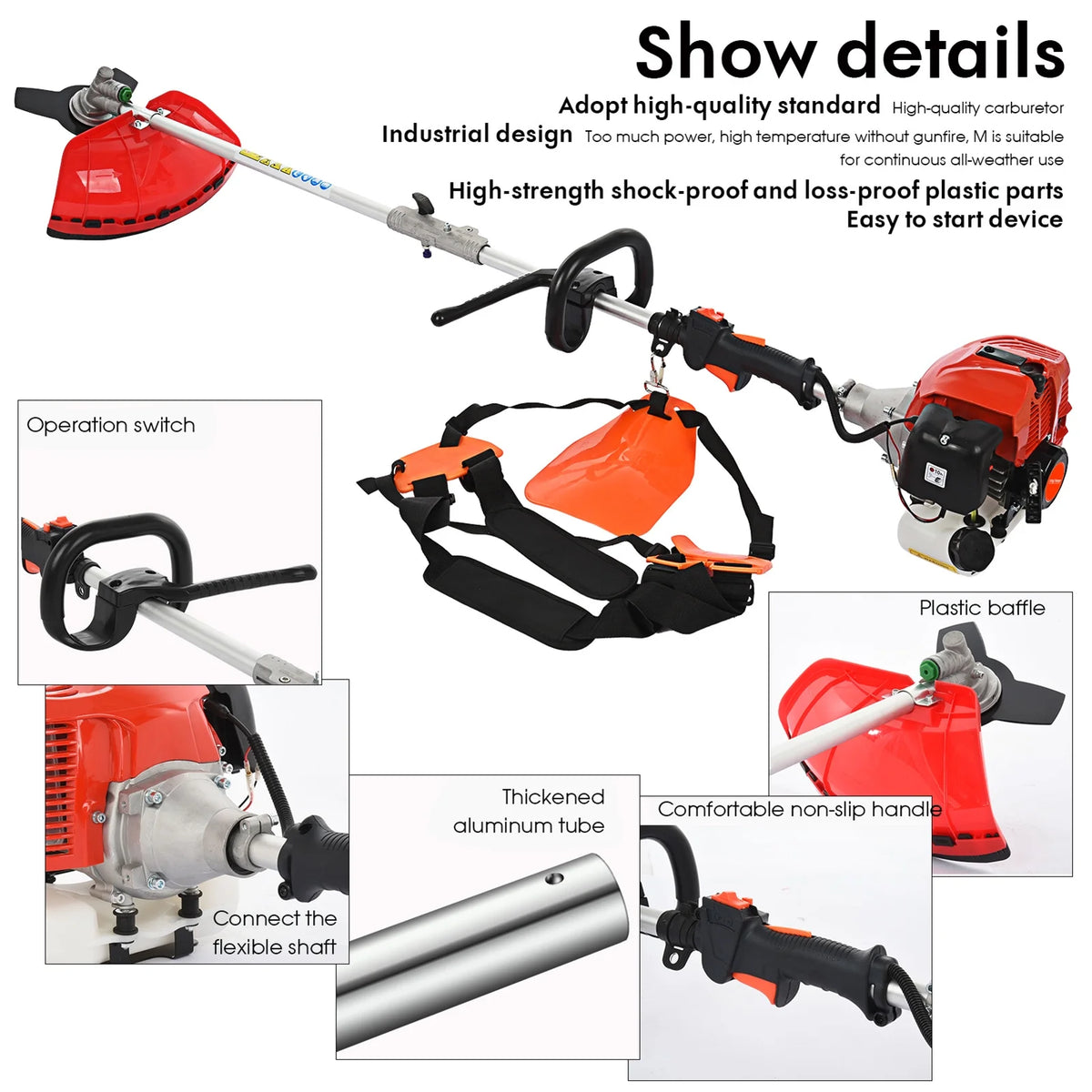 Fogcroll Fogcroll 52cc 2 Stroke Petrol Hedge Trimmer Chainsaw Brush Cutter Pruner Strimmer Multi Functional Trimming Tools Weed Eater String Trimmer Edger Pole Saw Chainsaw Pruner with Extension Pole