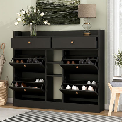 Aukfa Shoe Cabinet with 4 Flip Drawers and 2 Storage Drawers- Black