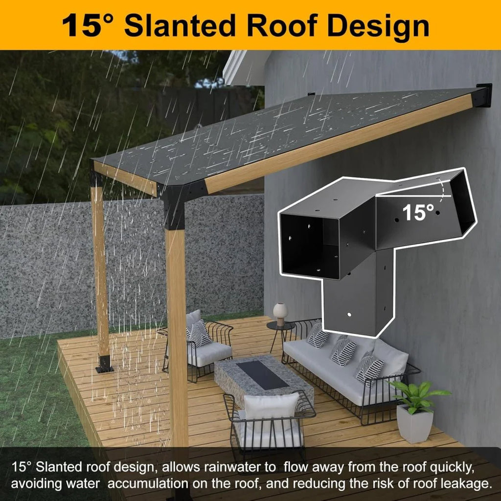 15��Slanted Roof Wall Mount 4x4 Pergola Bracket Kit,WXWP Angled 4x4 Wood Post Bracket,DIY Pergola Gazebo Kit 3way(6pcs)
