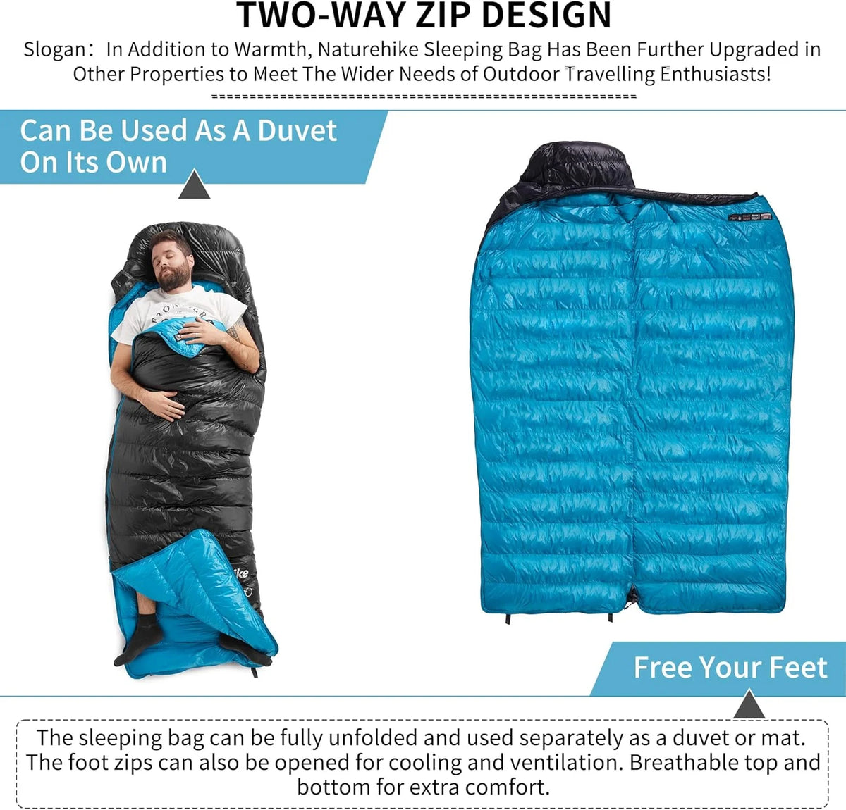 Naturehike Ultralight White Goose Down Sleeping Bag 750/550 Fill Power with Compression Sack