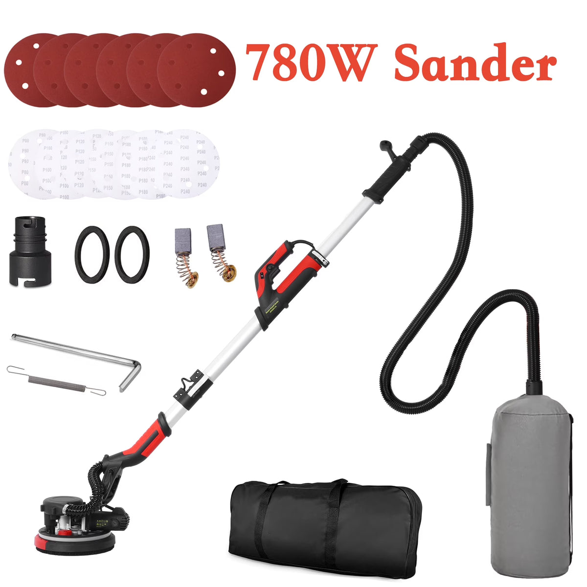 POVANLI 780W Electric Drywall Sander with Vacuum Dust Collection, 6.5A Motor Dustless Floor Sander with Variable Speed 900-1800RPM, LED Light, Extendable & Foldable Handle Yellow+Black
