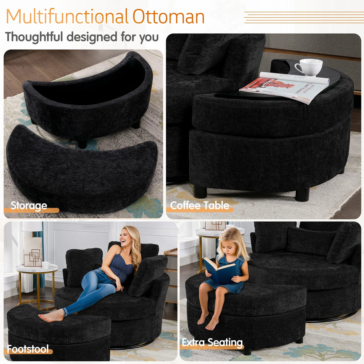 Muumblus Teddy Swivel Accent Barrel Chair, Modern Oversize Sherpa Comfy Round Reading Armchair for Living Room, Ivory