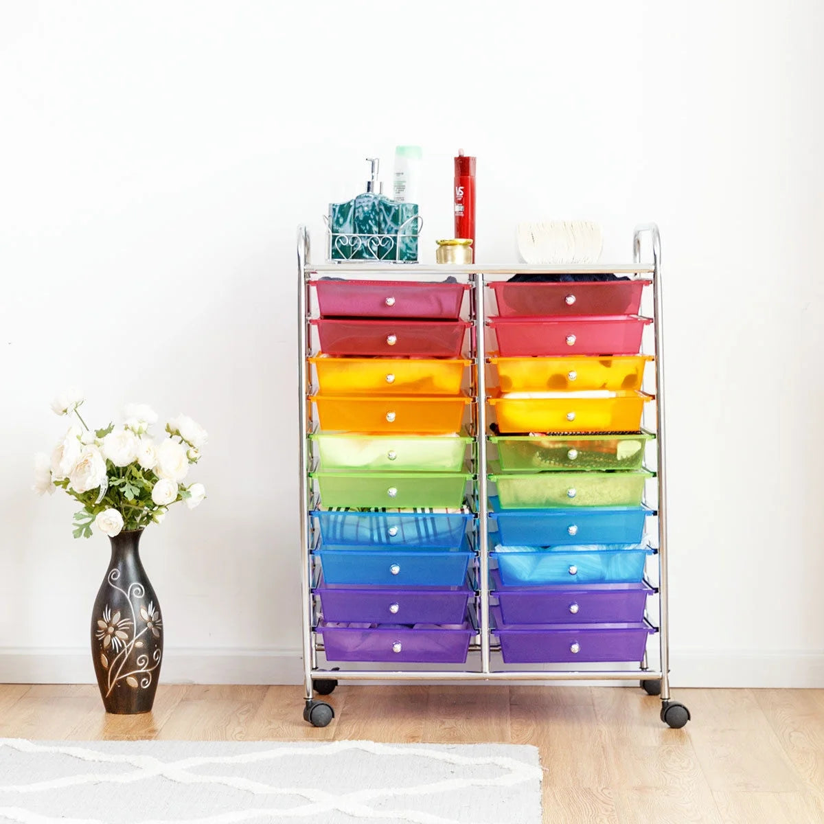Gymax Office Rolling Cart 20 Storage Drawers Scrapbook Paper Studio Organizer Mutlicolor