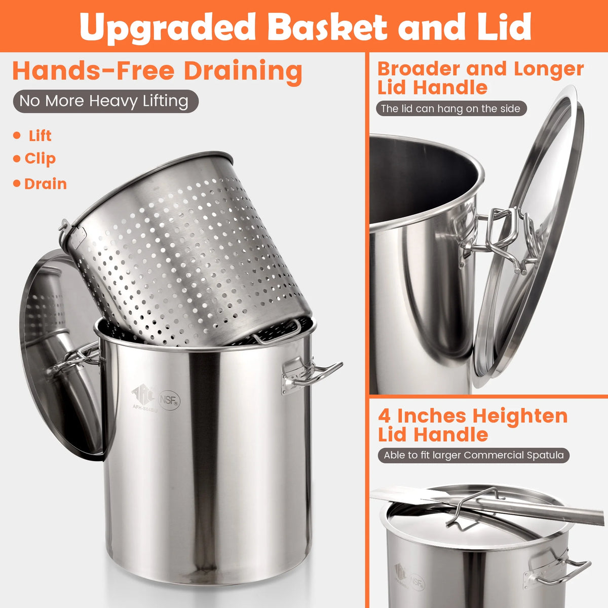 64QT Stainless Steel Seafood Boil Pot with 200,000BTU Single Burner Propane Stove, Heavy Duty Propane Burner For Outdoor Cooking Turkey Fryer, Crawfish Boil, Homebrewing