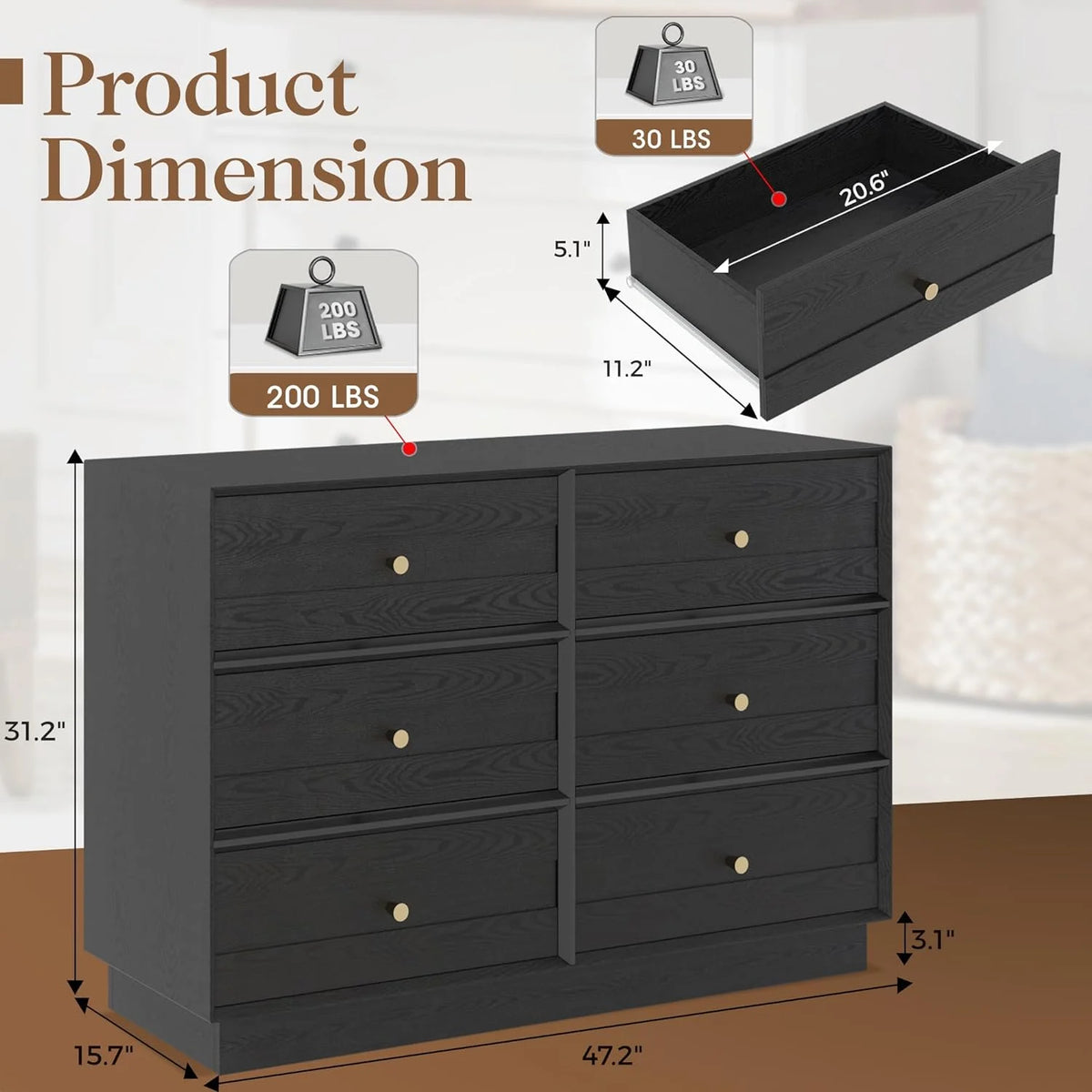 May Color Large White 3 Drawer Dresser Set of 2 with Fluted Panel, Modern Chest of Drawers with Silent Slide Drawers, Wood Accent Nightstand with Storage for Bedroom Living Room, Hallway