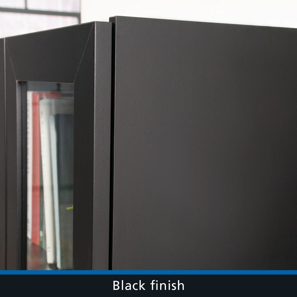 Mainstays Glass Door Storage Bookcase, Black Finish