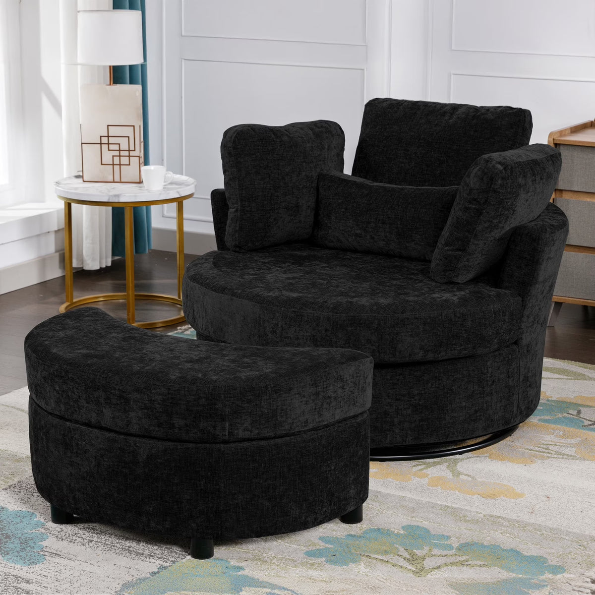 Muumblus Teddy Swivel Accent Barrel Chair, Modern Oversize Sherpa Comfy Round Reading Armchair for Living Room, Ivory