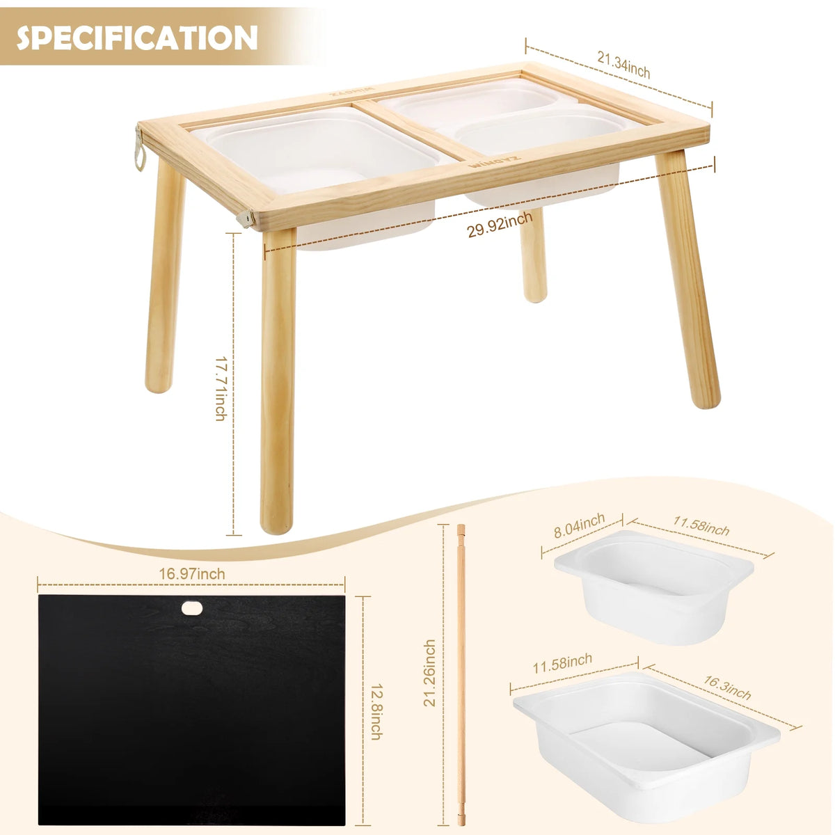 Sweet Time Toddler Sensory Table Chairs, Wood Kids Activity Table with Storage Play Study Furniture