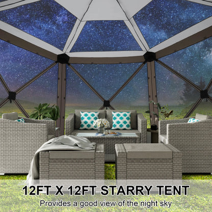 HOTEEL 12x12 Portable Pop-Up Outdoor Camping Gazebo, Screen Tent with Mosquito Nettings, Waterproof, UV, Bite Proof, Removable top Glamping Canopy with Carry Bag, Gray