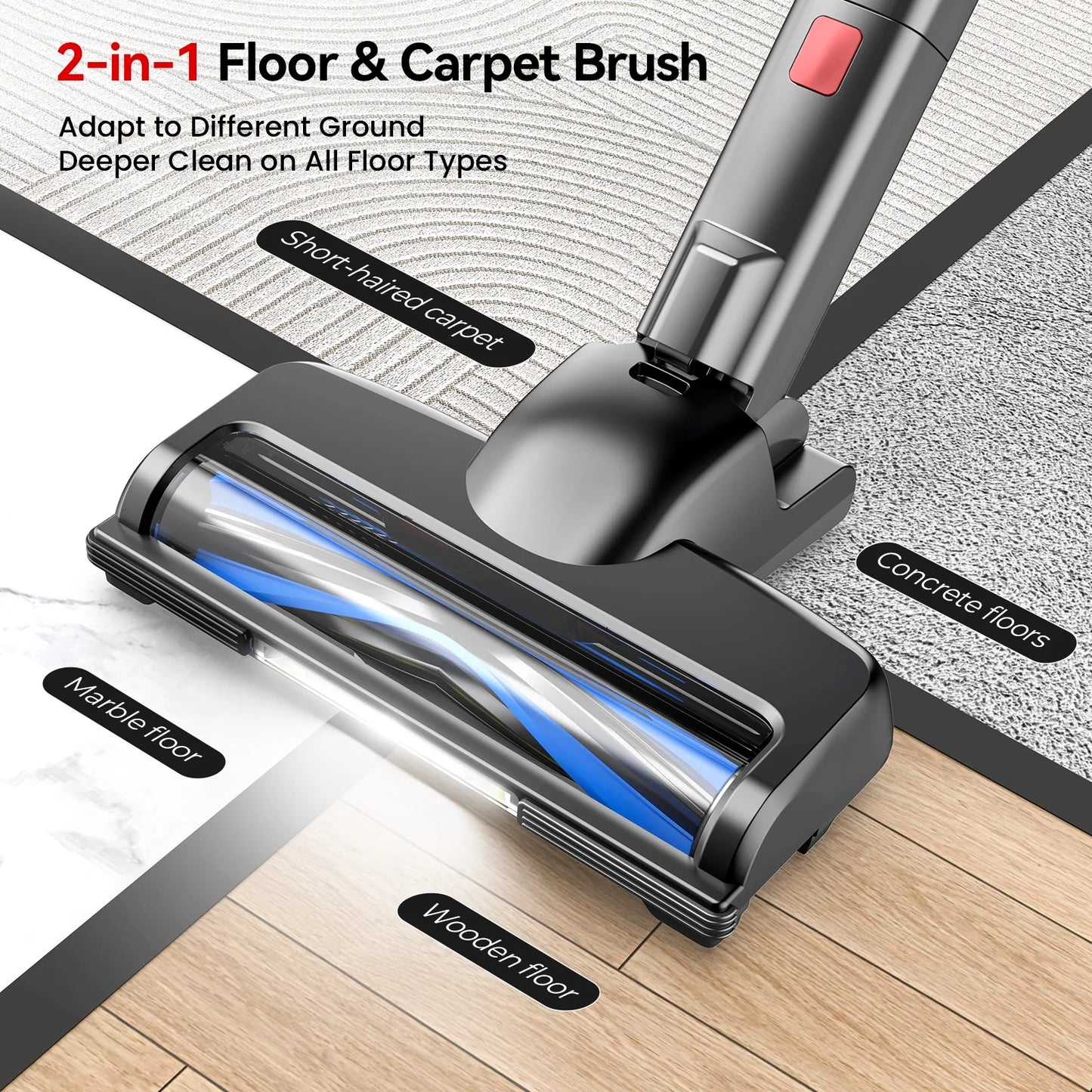 Lazyswan Cordless Vacuum Cleaner 35KPA Self-Standing Stick Vacuum 50min 400W Vac for Home Pet Hair Car Carpet Hardwood Floor, Black