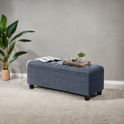 SONGMICS 46.5" Storage Ottoman Bench Storage Bench Bedroom Bench 330lb Load Capacity Solid Wood Legs Light Gray