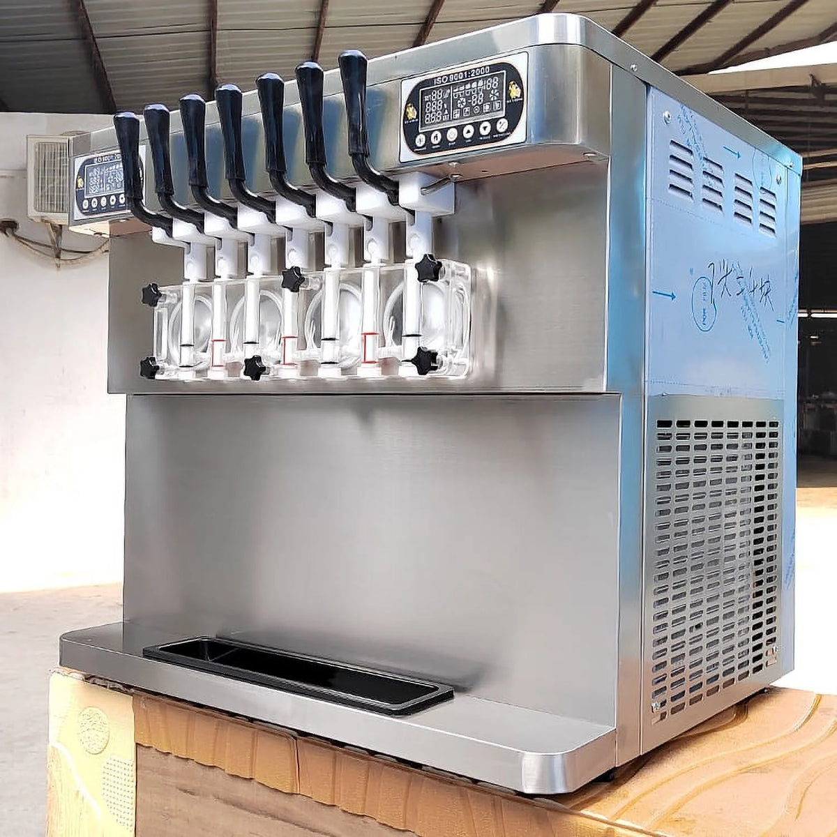 Kolice ETL Commercial Countertop 7 Flavors Soft Serve Ice Cream Machine-Transperant Dispenser, Upper Tanks Refrigerated