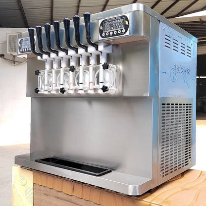 Kolice ETL Commercial Countertop 7 Flavors Soft Serve Ice Cream Machine-Transperant Dispenser, Upper Tanks Refrigerated