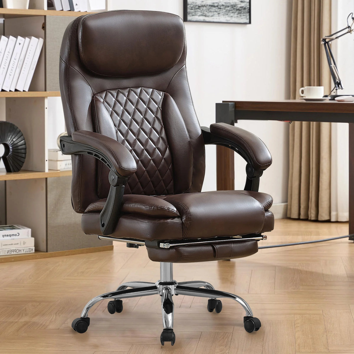 JONPONY Big and Tall Office Chair 500LBS Executive Office Chair Massage and Footrest Ergonomic Computer Desk Chair Reclining High Back Leather Office Chair Lumbar Back Support Swivel Rolling,Black