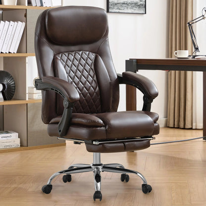 JONPONY Big and Tall Office Chair 500LBS Executive Office Chair Massage and Footrest Ergonomic Computer Desk Chair Reclining High Back Leather Office Chair Lumbar Back Support Swivel Rolling,Black