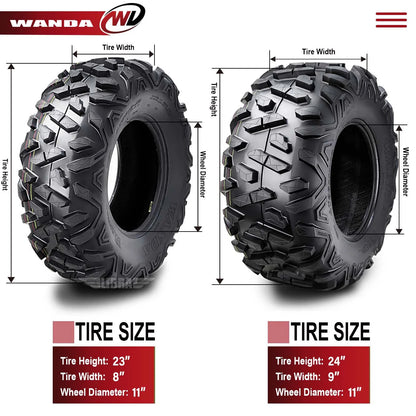 WANDA UTV ATV Tires 23x8-11 Front & 24x9-11 Rear /4PR Ultra Deep Self-cleaning Tread, Set 4