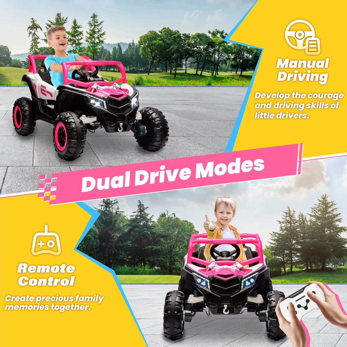 Joyracer 4WD 24 Volt Ride on Toys, 2 Seater Power Car wheels UTV with 800W Motors, Remote Control, Bluetooth Music, Spring Suspension, LED Light, Pink