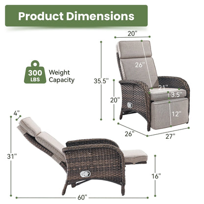 OPOHORO Outdoor Recliner Chair, Adjustable Reclining Patio Chair with Cushion, Wicker Outdoor Chaise Lounge with Adjustable Backrest and Footrest, Ideal for Pool Deck, Beige