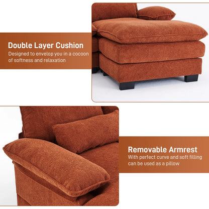 Rophefx 114.3" U Shaped Sectional Couches for Living Room,Cloud Couch,4 Seats Chenille Couch with Double Layer Cushion,Orange