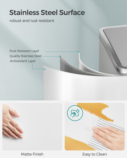 16 Gallon Dual Trash Can, Rubbish Bin and 15 Trash Bags, Metal, Almond Color