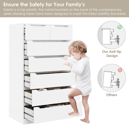 Homfa 7 Drawer White Dresser, 51.3"H Wood Storage Cabinet with Upgraded Stable Base, Vertical Chest for Bedroom Living Room