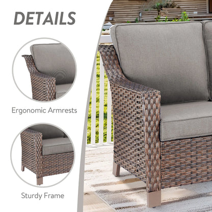 POCASSY Wicker Outdoor Couch, Brown Wicker Sofa Outdoor Furniture with All Weather Rattan and Olefin Cushion for Balcony, Backyard, Porch, Brown/Gray