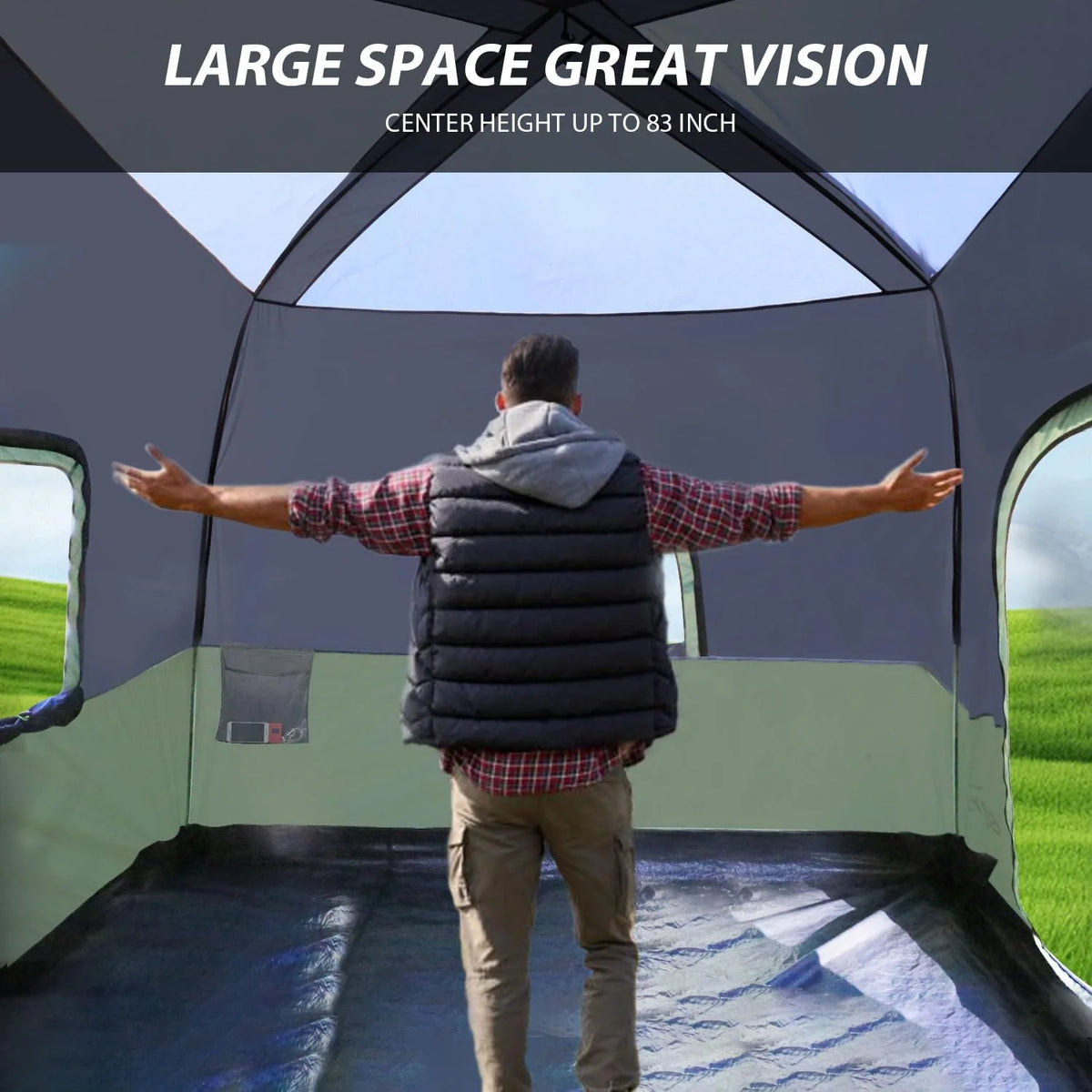 SUV Camping Tent for 6-8 Person with Rainfly,  Car Camping Tent with Waterproof, Double Layer Design with Storage Bag, Green & Gray