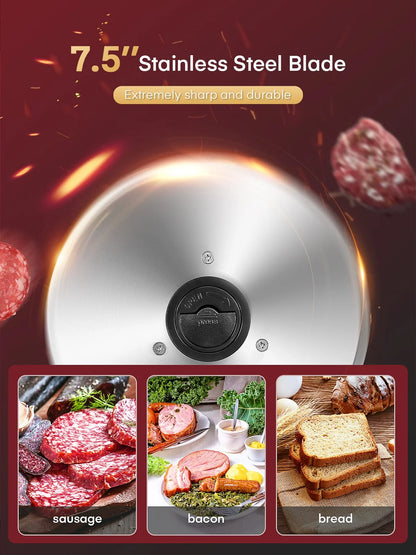 FOHERE Meat Slicer Electric Deli Food Slicer with 7.5" Removable Stainless Steel Blade, Cuts Meat, Cheese, Bread, Silver