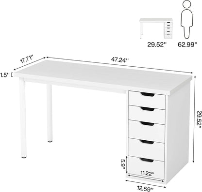 Tribesigns 47 inches Vanity Desk with 5 Drawers, Rustic Makeup Dressing Table with Storage, Modern Simple Computer Desk for Women, Girls (Brown)