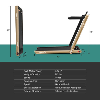 Gymax 2 in 1 Folding Treadmill 2.25HP Running Machine w/ Dual Display APP Control Black