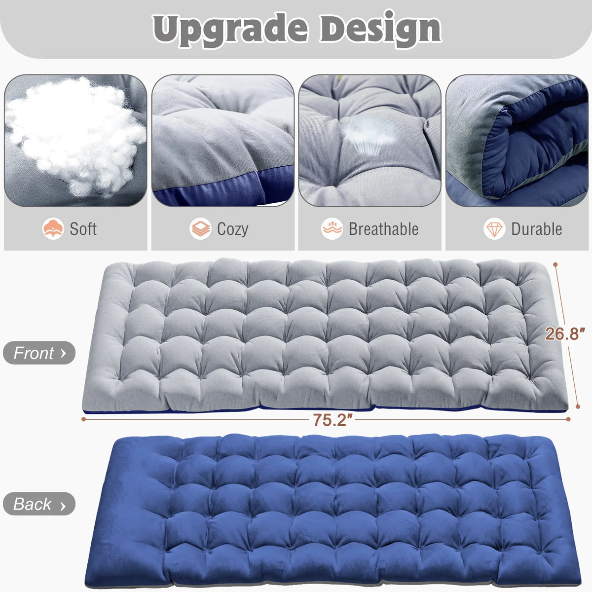 MOPHOTO Lounge Chair with Mattress, Outdoor Chaise Lounge Support 440 Lbs, Adjustable Portable Heavy Duty Sleeping Cots Bed for Camping, Pool, Beach, Patio