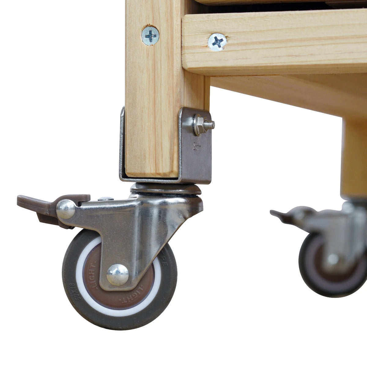 Bellemave Outdoor Serving Cart Kitchen Island Solid Wood Mobile Rolling Bar Cart with Lockable Wheels, Rack and Stainless Steel Top Beverage Storage Counter Table with Cabinet for Patio, Natural