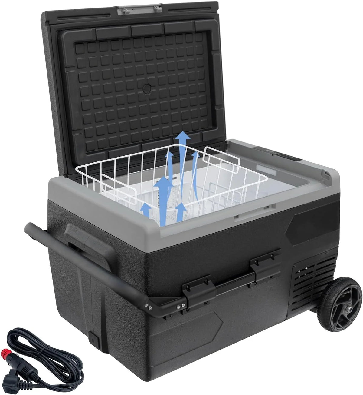 SMAD 12V/24V Car Fridge 50L Camping Mini Fridge Freezer, Quiet Electric Compressor Cool Box, Black