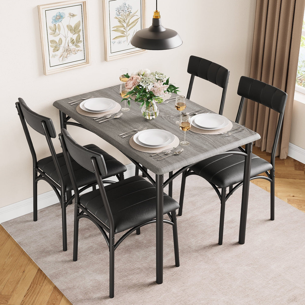 GymChoice Dining Table Set for 4, Kitchen Table and Chairs for 4, Rectangular Kitchen Table Set with 4 Upholstered Chairs, 5 Piece Dining Room Table Set for Small Space, Apartment