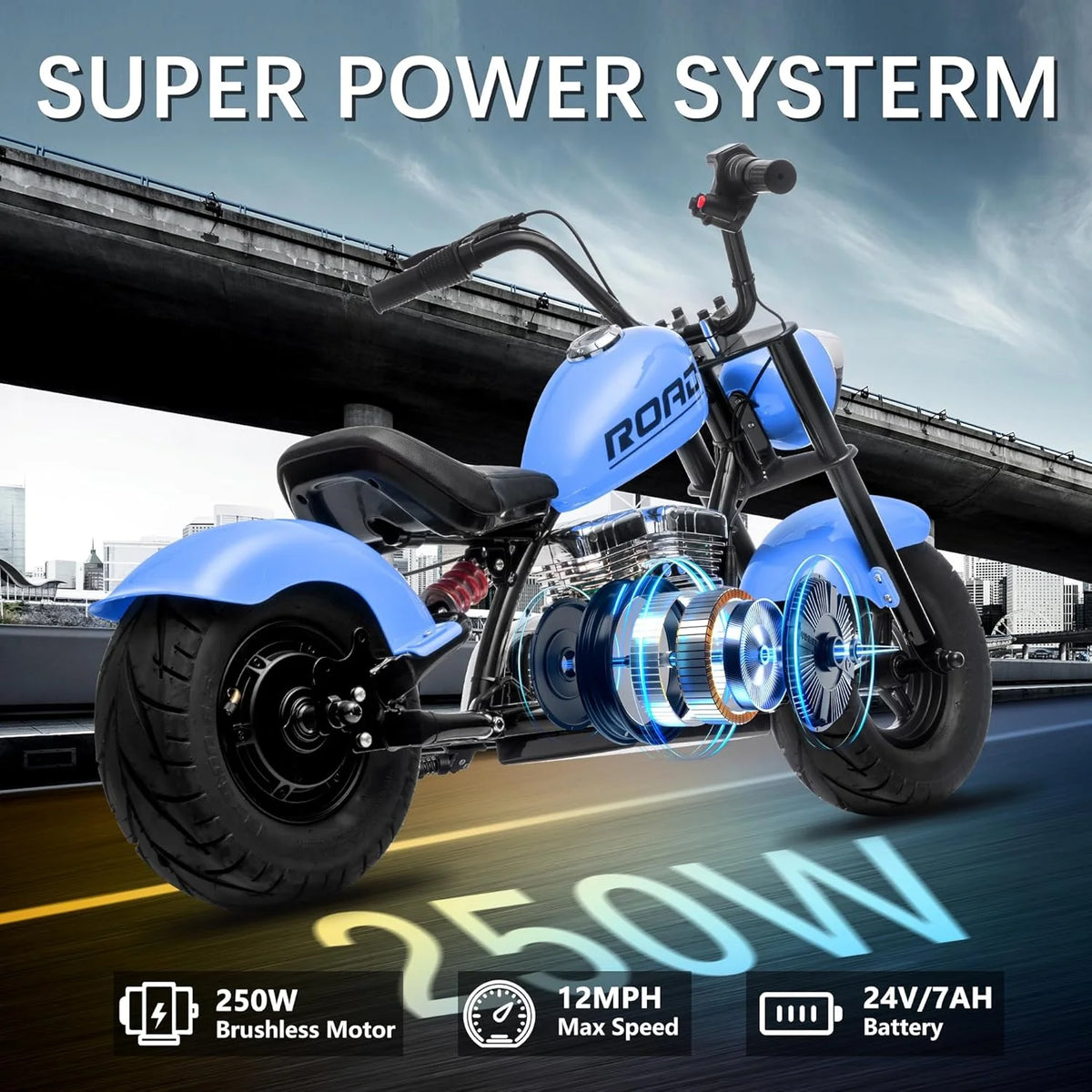 DEYGIA 24V 250W Kids Electric Dirt Bike, 12.5 MPH & 10-Mile Range, 176lb Capacity, Dual Suspension + Disc Brake, Twist Throttle - Electric Motorbike for Ages 8-14