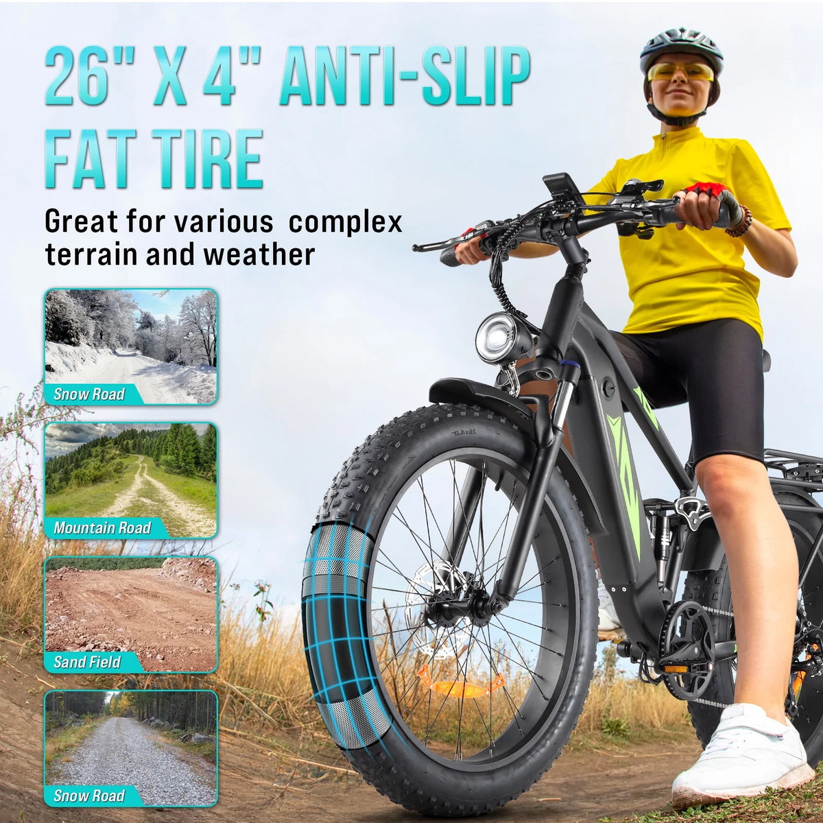 Electric Bike for Adults,1000W E Bikes for Men,26" Fat Tire Electric Bikes,48V 17.5AH Battery,28MPH,7 Speed&Dual Hydraulic Disc Brakes,LCD Screen,60Miles Range,Electric Mountain Bicycle